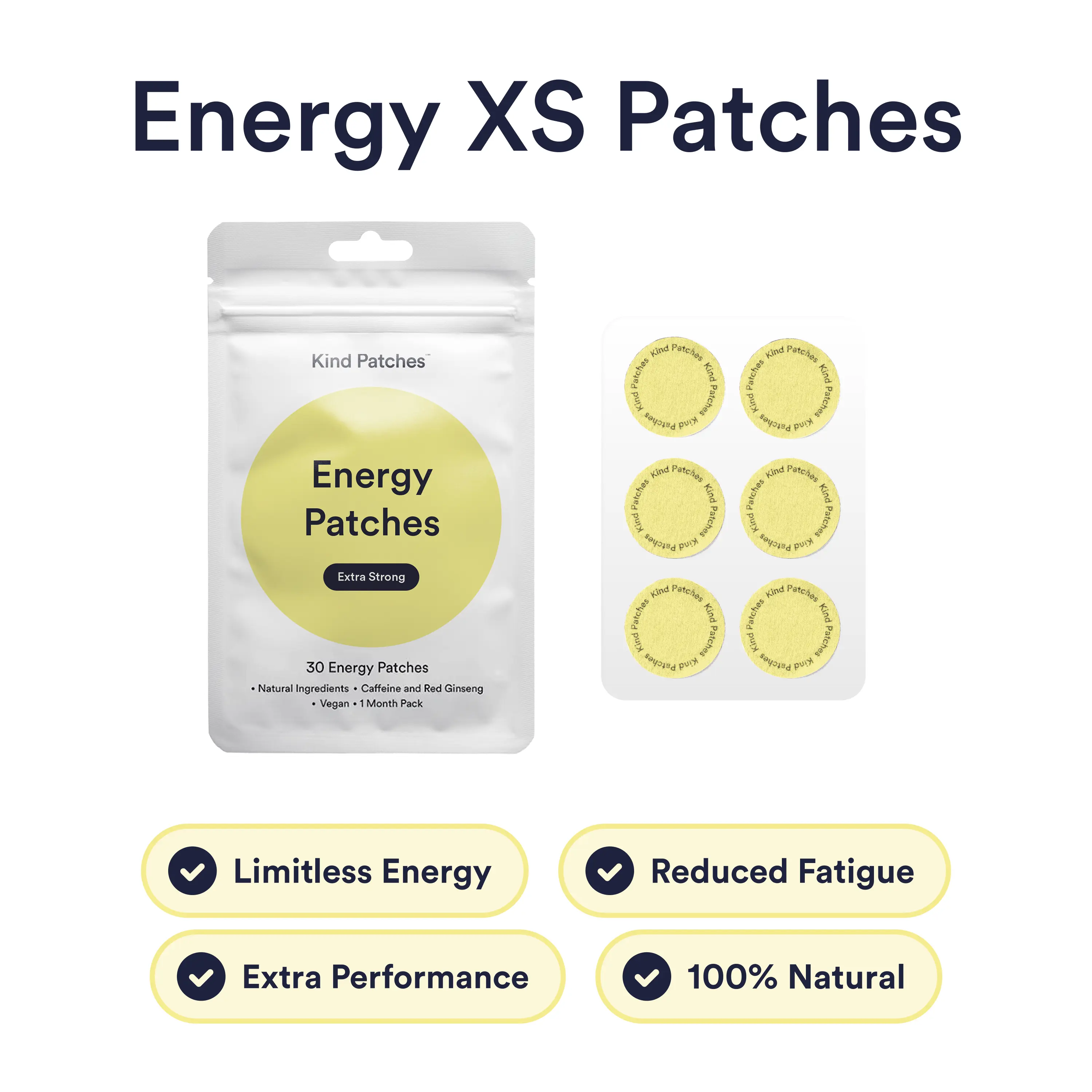 Kind Patches | Energy Patches Extra Strong｜30 Energy Patches: natural ingredient, caffeine and red ginseng, vegan, 1 month pack
