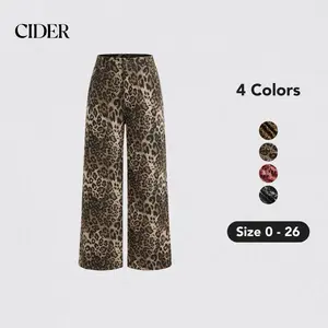Cider Denim Mid Waist Leopard Wide Leg Pants