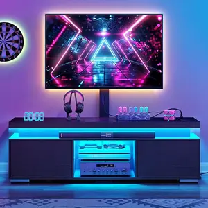 DWVO TV Stand for Living Room with Mount&Power Outlet,for 55/60/65 inch TVs, Led Entertainment Center with Storage, TV Cabinet Height Adjustable Black