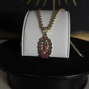 Gold-Plated Virgin Mary Heart-Shaped Chain Jewelry Necklace with 24-in 4mm Textured Rope Chain, Luxury Packaging, Daily Wear Valentine Gift for Mom, Chain Jewelry Necklaces