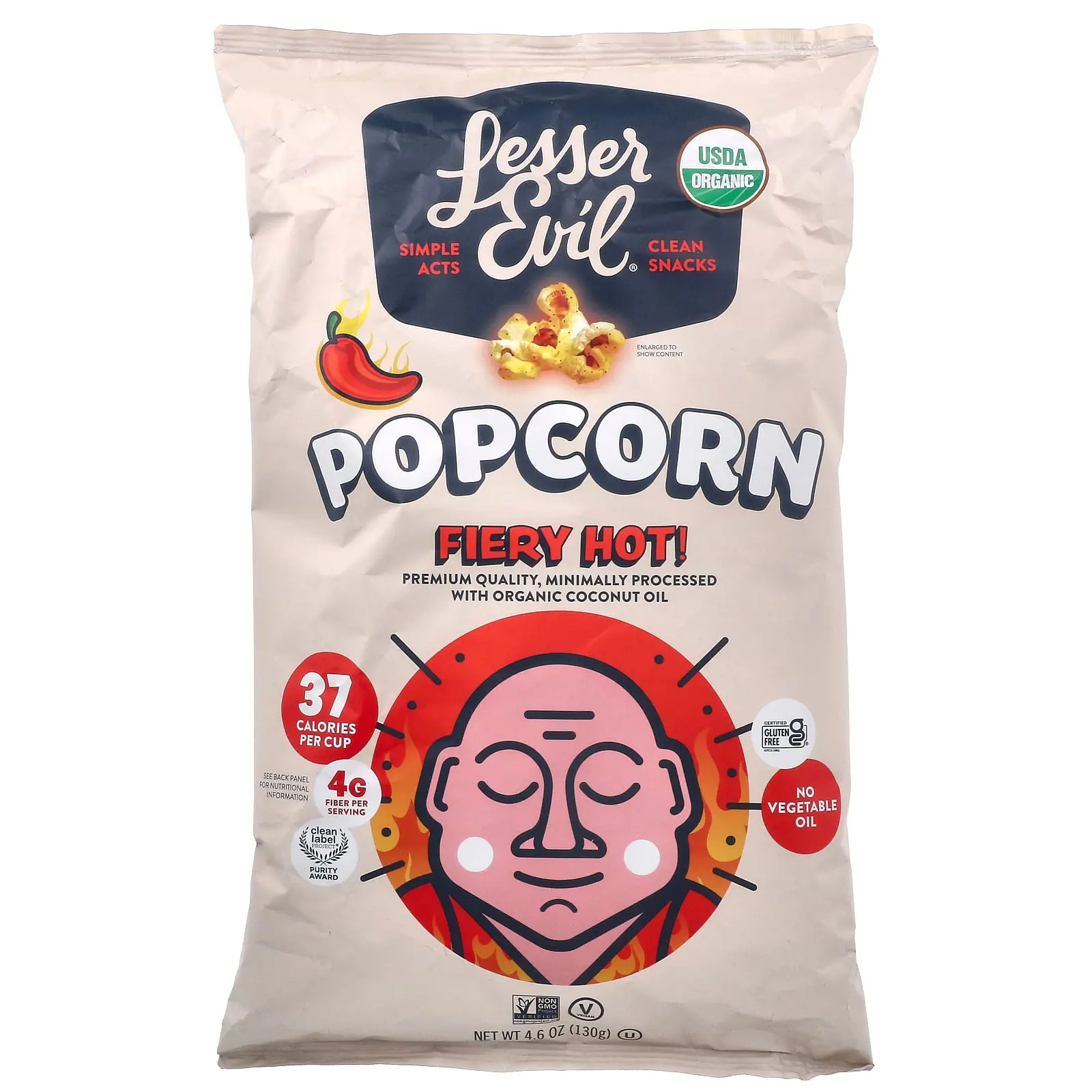 LesserEvil Popcorn, Fiery Hot!, 4.6 oz (130 g)
