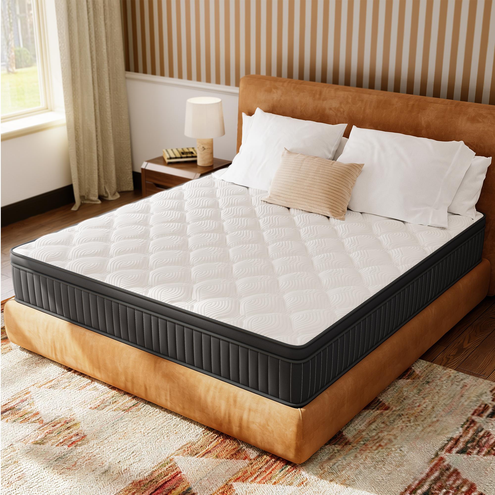 Ergonomic Hybrid Mattress - 10-12 Inch Medium Firm Bed, Fiberglass Free, Targeted Back & Neck Support, Superior Edge Support for No Sinking, Breathable & Motion Isolation for Deep Sleep