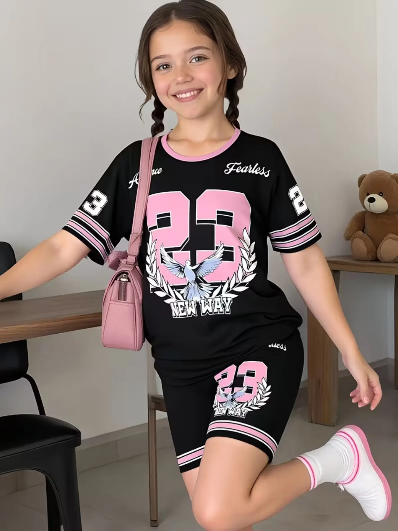 Girls' T-Shirt and Shorts Set Outfit with Number Print, Fashion Style Sets, Casual Streetwear for Kids, Perfect Gift for Outdoor Activities, All Seasons Fitted