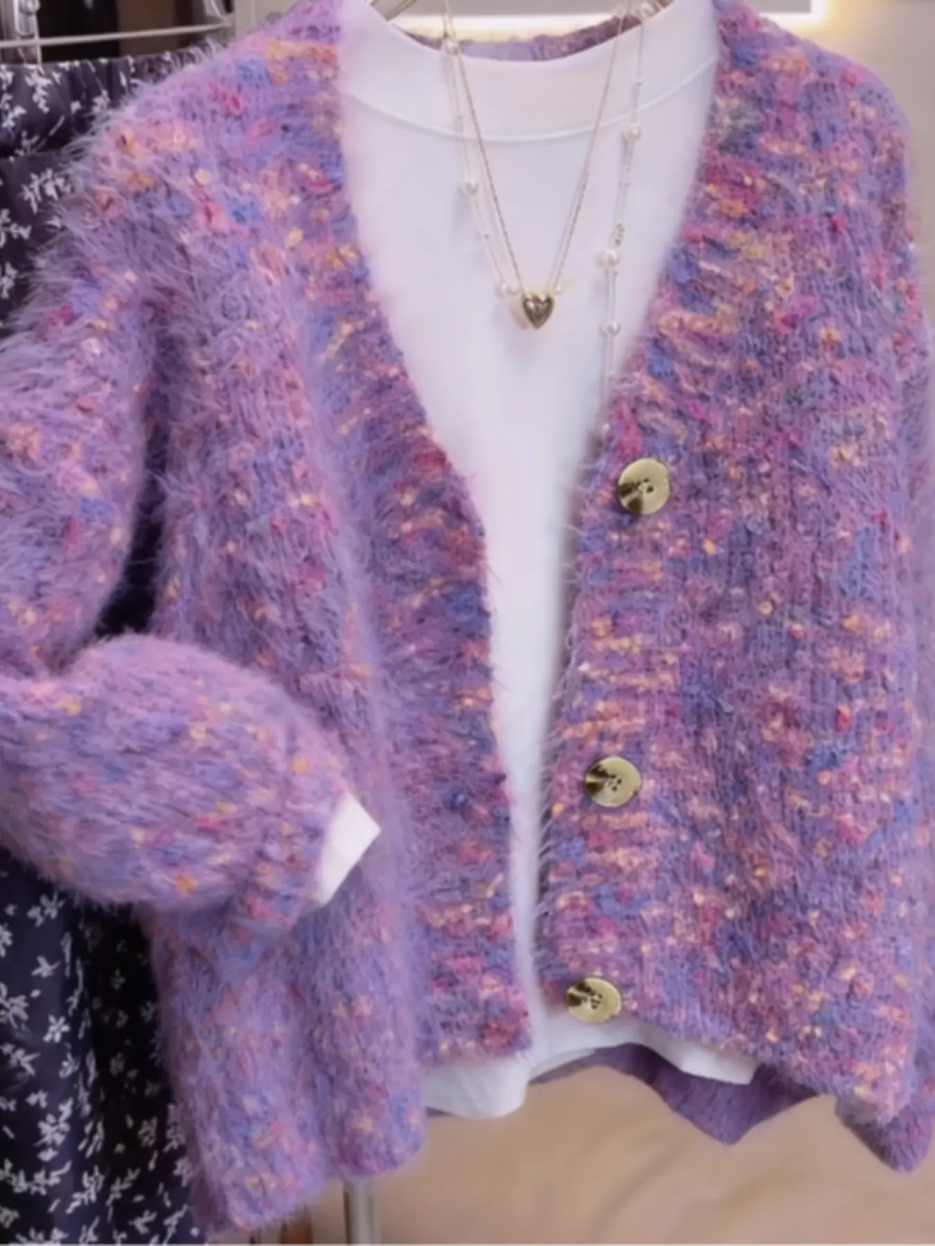 Dreamy Colorblock V Neck Knit Cardigan, Sequins Embellished, Easy to Stand Out, Women's Fashion Sweater for Fall & Winter