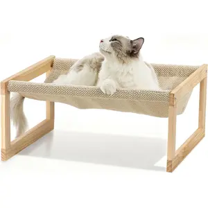 Dog bed, large breathable elevated cat hammock, wooden cat bed, suitable for outdoor and indoor use, 21inch elevated pet bed, suitable for cats, puppies, rabbits, and small animals