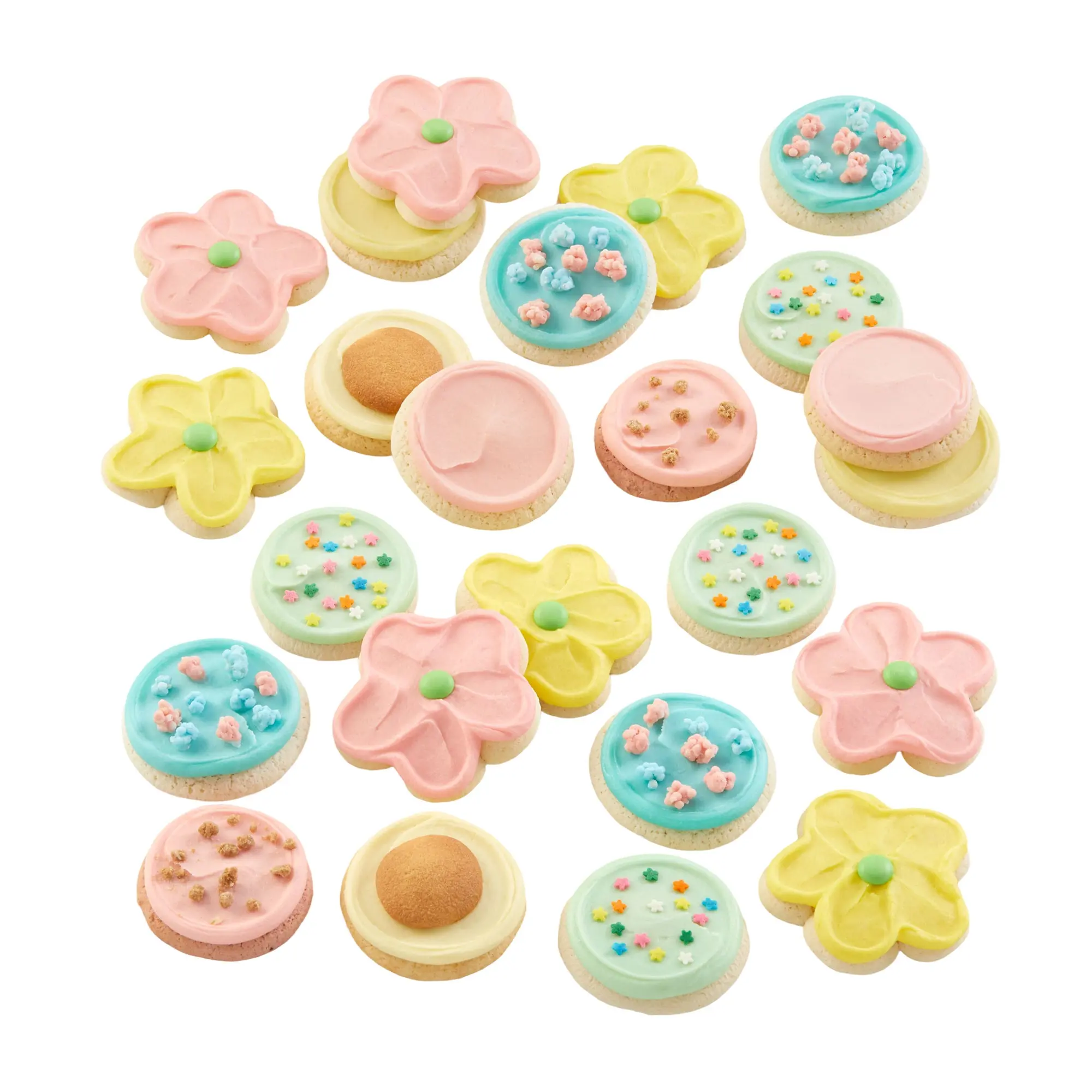 Cheryl's Baked Decorated Sugar Cookies Fruit-Flavored Variety Spring 24 Gift Box, Pastel Buttercream-Frosted Cutout Flowers, Individually Wrapped Biscuits