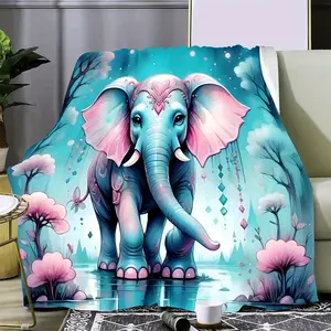 Tropical Elephant Print Flannel Throw Blanket - All-Season Quilted Knit Blanket with Digital HD Animal Design for Sofa, Bedroom, Multipurpose - Super Soft Polyester Elephant Pattern Throw summervibes