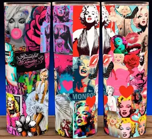 Marilyn Monroe Beautiful Collage Fashion Diva Cup Mug Tumbler 20oz Stainless Steel Tumbler with Slide Closure Lid, Reusable Plastic Straw, Handmade Design - Drinkware Flasks Stylish
