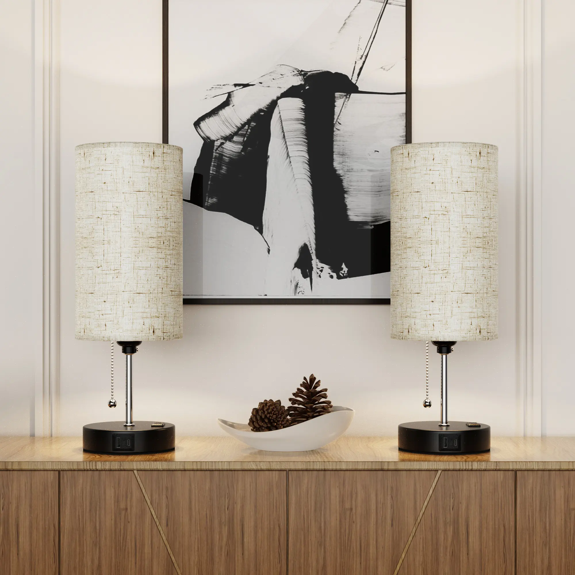 Modern Zipper Linen Cylinder Table Lamp