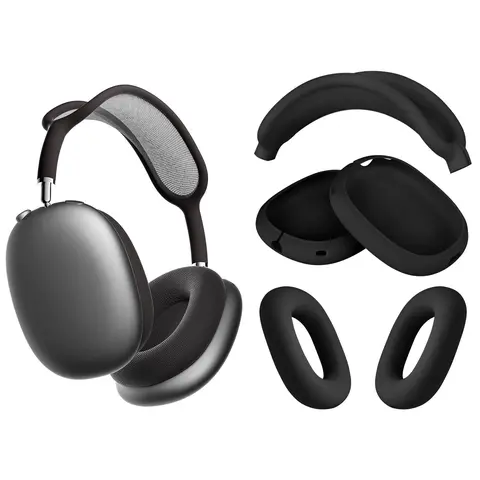 VISOOM 3-in-1 Minimalist Silicone Case Set for AirPods Max (2020/2024) Over-Ear Audio Headphones, with Earpads, Headband Wrap, USB-C/Lightning Support, No Fingerprints, Soft Durable Anti-Scratch Dustproof Protection, Precise Button Cutouts