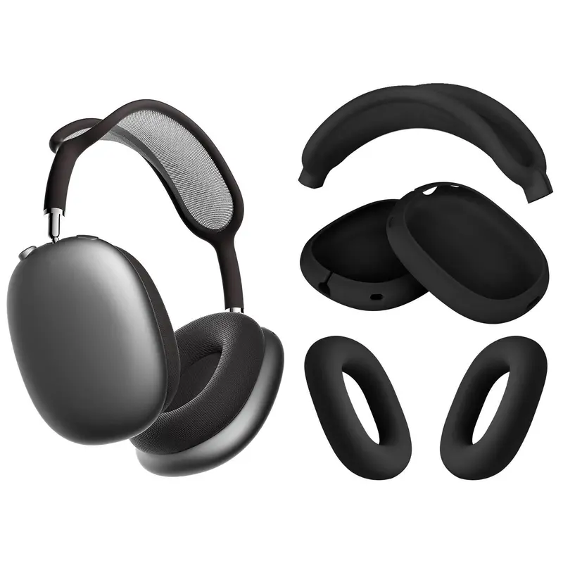 VISOOM 3-in-1 Minimalist Silicone Case Set for AirPods Max (2020/2024) Over-Ear Audio Headphones, with Earpads, Headband Wrap, USB-C/Lightning Support, No Fingerprints, Soft Durable Anti-Scratch Dustproof Protection, Precise Button Cutouts