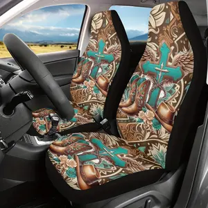 2-piece Western Cross Pattern Car Seat Covers, Car Accessories, Car Seat Decorative, suitable for women, universal front seat protectors for cars, SUVs, washable, easy to install, suitable for all seasons, interior accessory