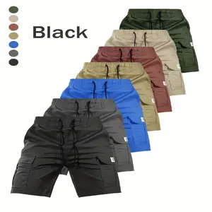 Men's Heavy-Duty Cargo Shorts with Elastic Drawstring Waist Non-Stretch Polyester Utility Pants Large Side Pockets for Hiking Construction Camping Gym Casual Outdoor Work Shorts Hi Menswear shorts me