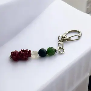 Pixiu Cinnabar, Selenite, Black Jade, Green Jade | Wealth and Protection Energy Keychain
