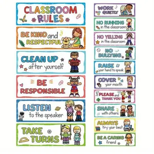 Classroom Rules Poster Set of 16, Durable and Vivid Educational Wall Art for Kids Rooms, Creative Play Space Decoration