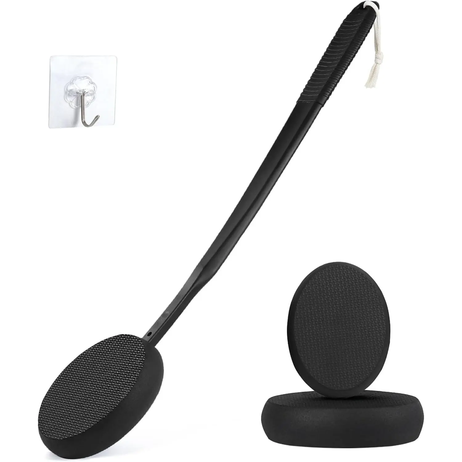 19 In Long-Handled Manual Apply Lotion Applicator for Back & Lower Legs - Waterproof Bath & Self Tanner Tool Set with 7 Removable Non-Absorbent EVA Pads, Non-Slip Grip, Ergonomic Handle, Cleansing Brush, Bathing Accessories for Most People, All Skin Types