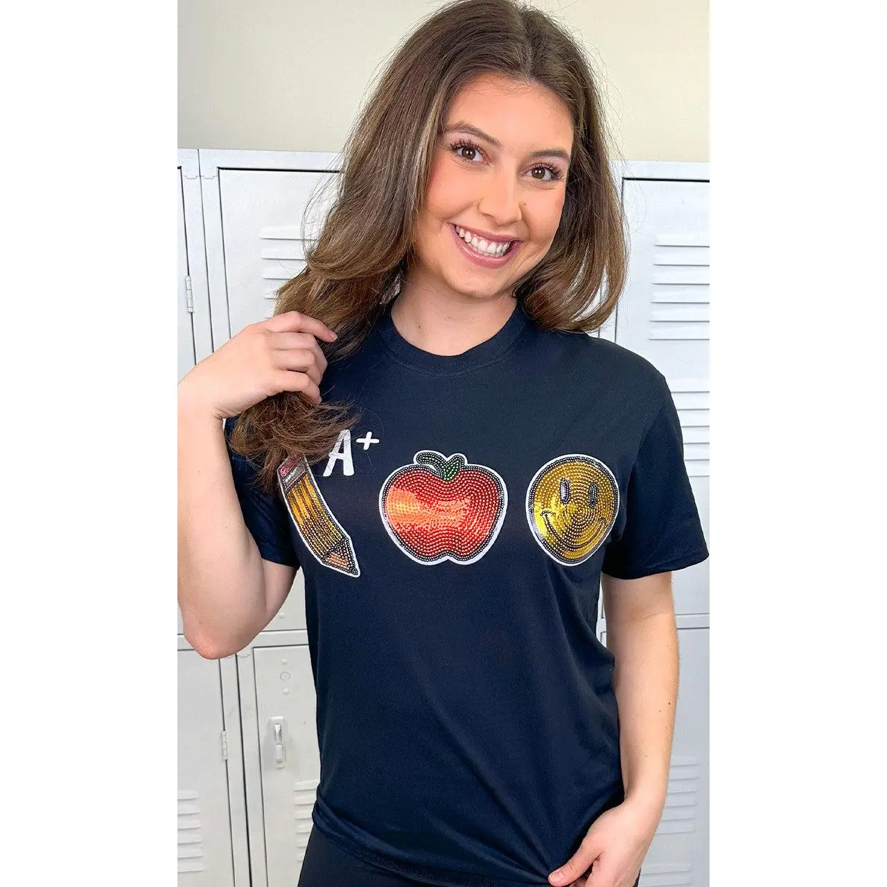 Tees2urdoor Women's Cotton Heart Graphic Short-Sleeve Tshirt - Cute Sparkle Sequin Basic Casual Streetwear Top, Versatile for Cardigan Pairing, Ideal for Students