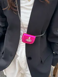 Mini Crossbody Chain Bag Small Shoulder Bag, Magnetic Buckle, Colorblock Pattern, Casual Style, All Seasons Use, Flip Cover Wallet, Flap Crossbody Purse