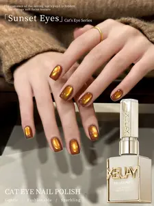 XEIJAYI Sunset Eyes  Cat Eye Gel Polish, Sparkling & Eye-Catching Golden Brown Magnetic Gel, 15ml Soak Off UV/LED Gel For Glamorous Nights, Perfect For Party, Date & Special Occasions, Gift For Fashion-Loving Women