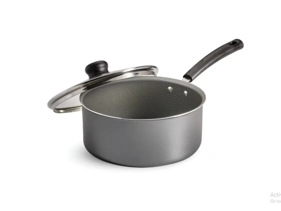 Cookware - 3 Quart Non-Stick Steel Gray Covered Sauce Pan Lid Nonstick