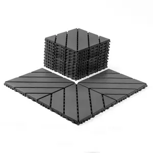 SAYGOGO 44-Pack Dark Gray 12"x12"x0.8" Exterior-Grade PVC Interlocking Plastic Flooring Tiles, Non-Porous Patterned Deck Panel Click-Parquet, Waterproof All-Weather Flooring for Patio Backyards with Fast Installation