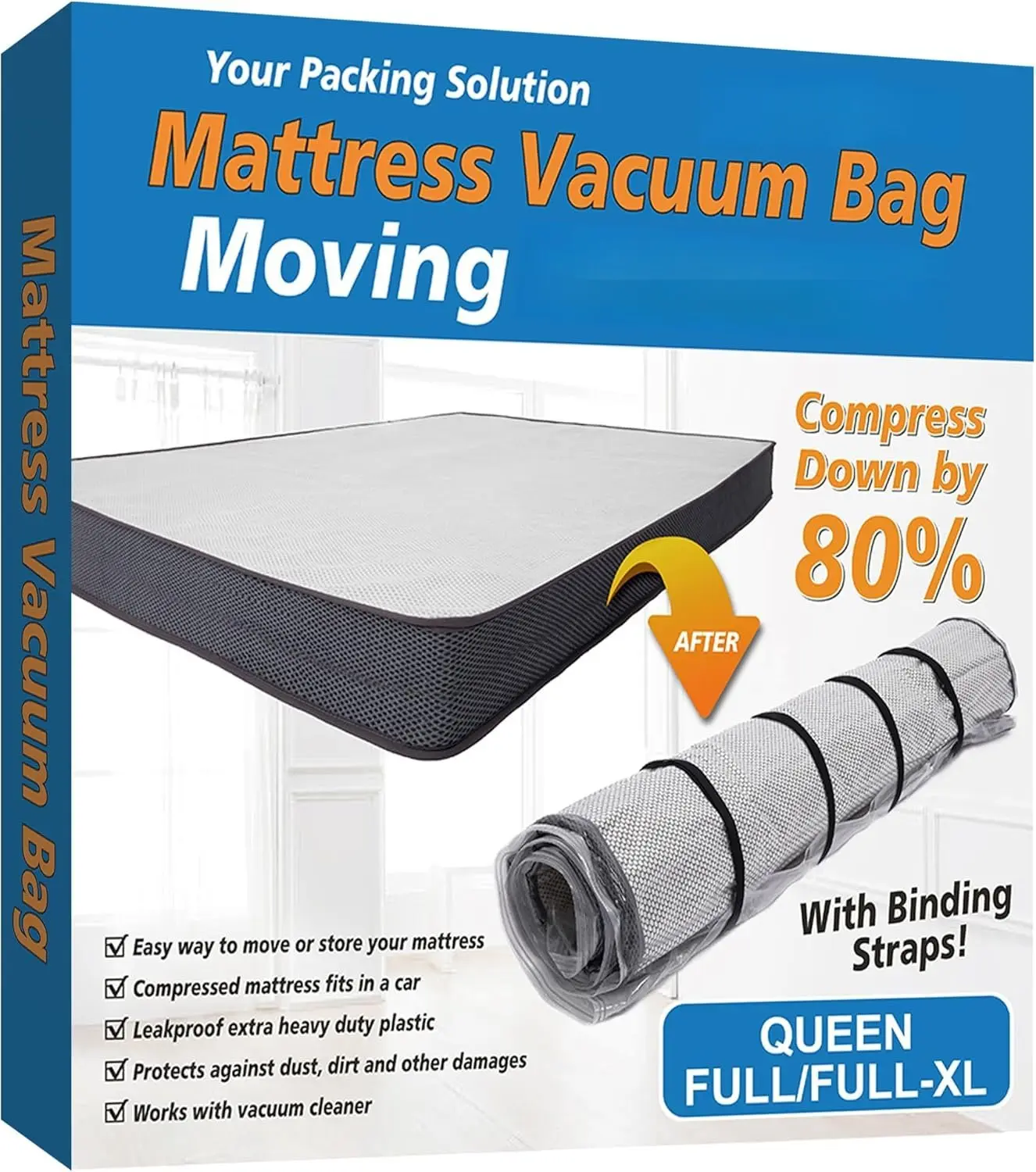 /Full/Full-XL Mattress Vacuum Bag for Moving, Vacuum Seal Mattress Bag with Straps /Full/Full-XL Mattress Vacuum Bag for Moving, Vacuum Seal Mattress Bag with Straps
