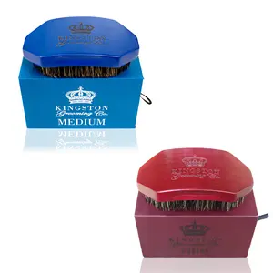Kingston Grooming Co. Premium Boar Hair Brush Bundle- New Medium and Firm- Wave Brushes for Men- Boar Hair Brush for Men, Perfect Edge Brush, Heatless Haircare and Hair Waver, 360 Wave Brush - Travel Case Storage!