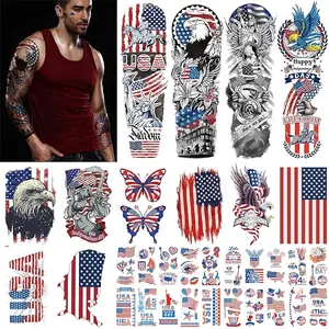 Independence Day Temporary Tattoo 32 Sheets,USA Flag Sleeve Tattoo,Red White and Blue Party Supplies, 4th of July, Memorial Day, Labor Day Decorations Patriotic Tattoos