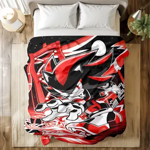 Shadow the Hedgehog Dynamic Printed Blanket (Red & Black Graphic Style) - High-Energy Character & Urban Prints, Super Soft & Skin-Friendly, Durable & Quick-Drying, Machine Washable, Multi-Size for Bed, Sofa & Leisure, Perfect Gift for Sonic Fans