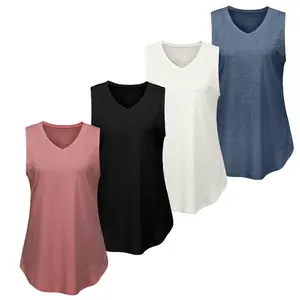 4 Pcs V-Neck Tank Tops for Women �C Sleeveless Basic Tanks with Curved Hem, Soft and Comfortable Casual Fitted Minimalist Vneck Womenswear