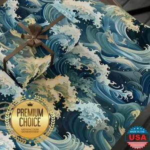 Blue Great Wave Birthday and Christmas Wrapping Paper | Kanagawa Wave Gift Wrap | Ocean Waves Crashing Gift Wrap