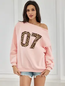 Womens Off shoulder Long Sleeve Sweatshirt Oversized Number Pattern Fleece lined Pullover Top Fallfreshness Casual Football