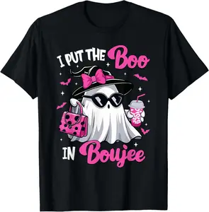 100% Cotton Boujee Boo Jee Spooky Ghost Pink Halloween Pumpkin Costumes T-Shirt Pure Short Sleeve T-Shirt Breast Cancer Awareness T-shirt