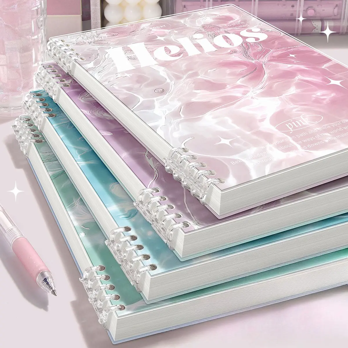 Spiral coil notebook, Spiral notebooks, with water-pattern cover, available in A5 and B5, thick smooth paper for pens and highlighters, perfect for school notes, planners, journaling and desk organization, Stationery Office Supplies