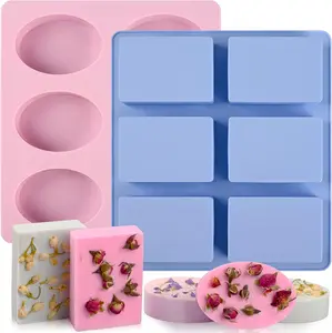 Silicone Soap Molds 2 Pack 6 Cavity Rectangle Oval Silicone Molds Loaf Handmade Molds Soap Making Supplies DIY Pudding Cake