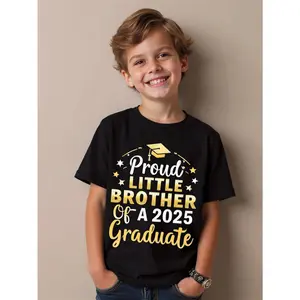 Adorable T-Shirt for a Proud Younger Sibling of a 2025 Graduate, Featuring a Fun Graphic Design, Perfect for Streetwear (3-13Y)