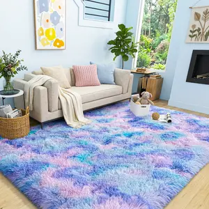 COLLA Super Soft Area Rugs For Living Room, Tie Dye Blue Rainbow Fluffy Furry Shaggy Area Rug, Upgrade Anti-Skid Rectangular Carpet, Soft Throw Rug For Bedroom, Home Decor Aesthetic