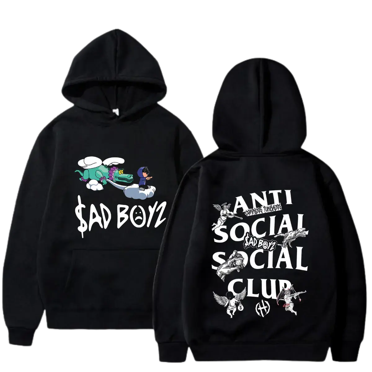 Sad Boyz Anti Social Club Hoodie, Y2K Streetwear Hoodie, Oversized Graphic Hoodie, Vintage Goth Hoodie, Harajuku Fashion Hoodie, Unisex Pullover Hoodie
