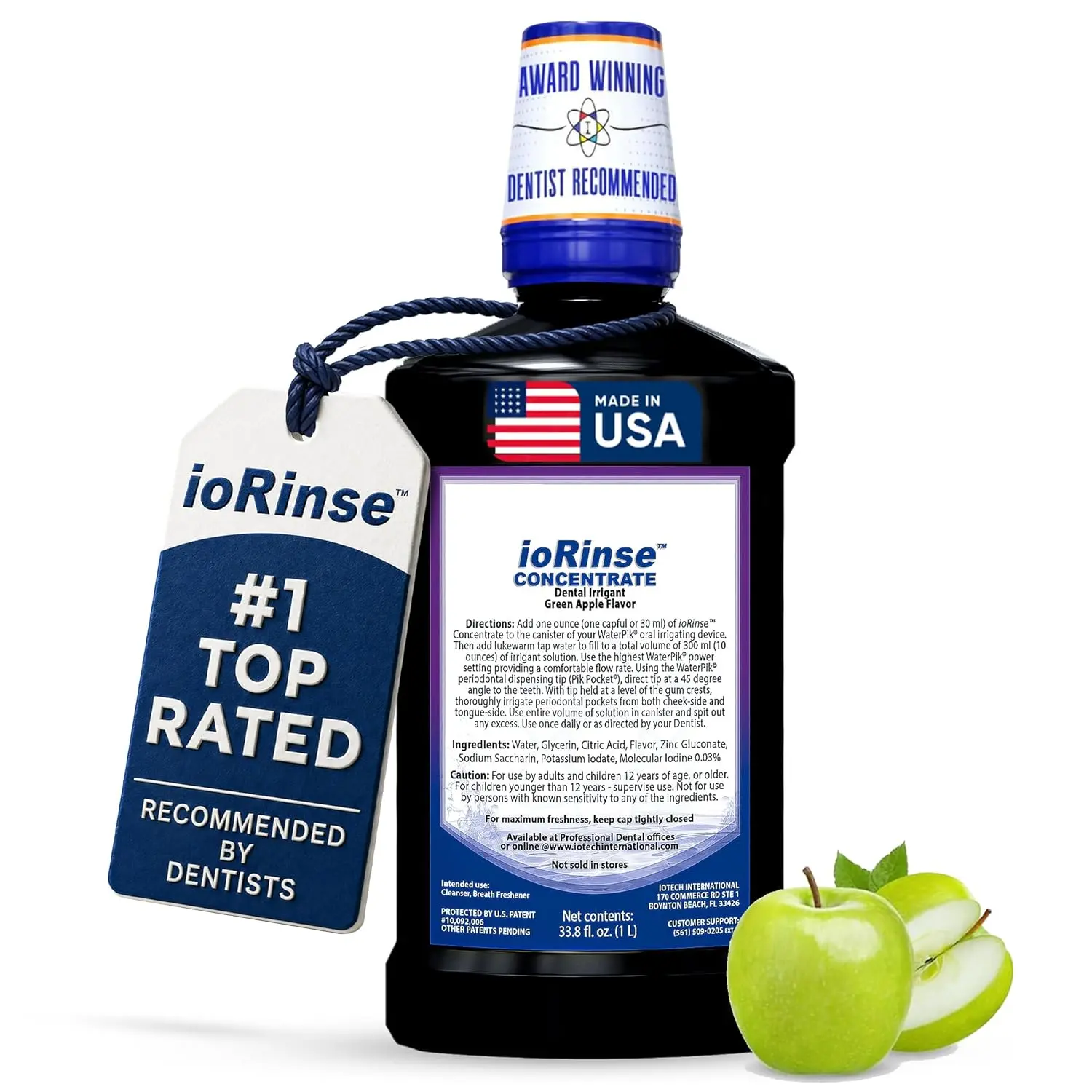 ioRinse Concentrated Irrigant with Active Molecular Iodine, Alcohol-Free Dental Irrigant, for use with Waterpik Water Flossers, and All Other Oral Irrigation Devices