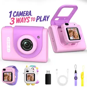 MYVIA Kids Camera, 3 Ways to Play – Toy Camera Watch, Action Cam & Digital Camera for Boys and Girls Ages 3–12, 1080P HD Video with Selfie, Easy-to-Use for Travel, Outdoor Play & Family Moments, 32GB SD Card Included, Perfect Gift for Kids