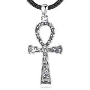 S925 Sterling Silver Ankh Cross Necklace, Religious Ancient Egyptian Cross, Vintage Ancient Egypt Rune Pendant, Handmade Jewelry For Him