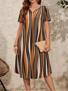 Plus Size Fashion Striped Print Womenswear Dress, Casual Summer Dresses for Women, Comfortable, Soft and Stylish, Perfect for Daily Wear