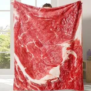 Meat Pattern Flannel Blanket, 1 Count Soft Throw Blanket  For Sofa, Bed, Couch, Travel, Camping, Office