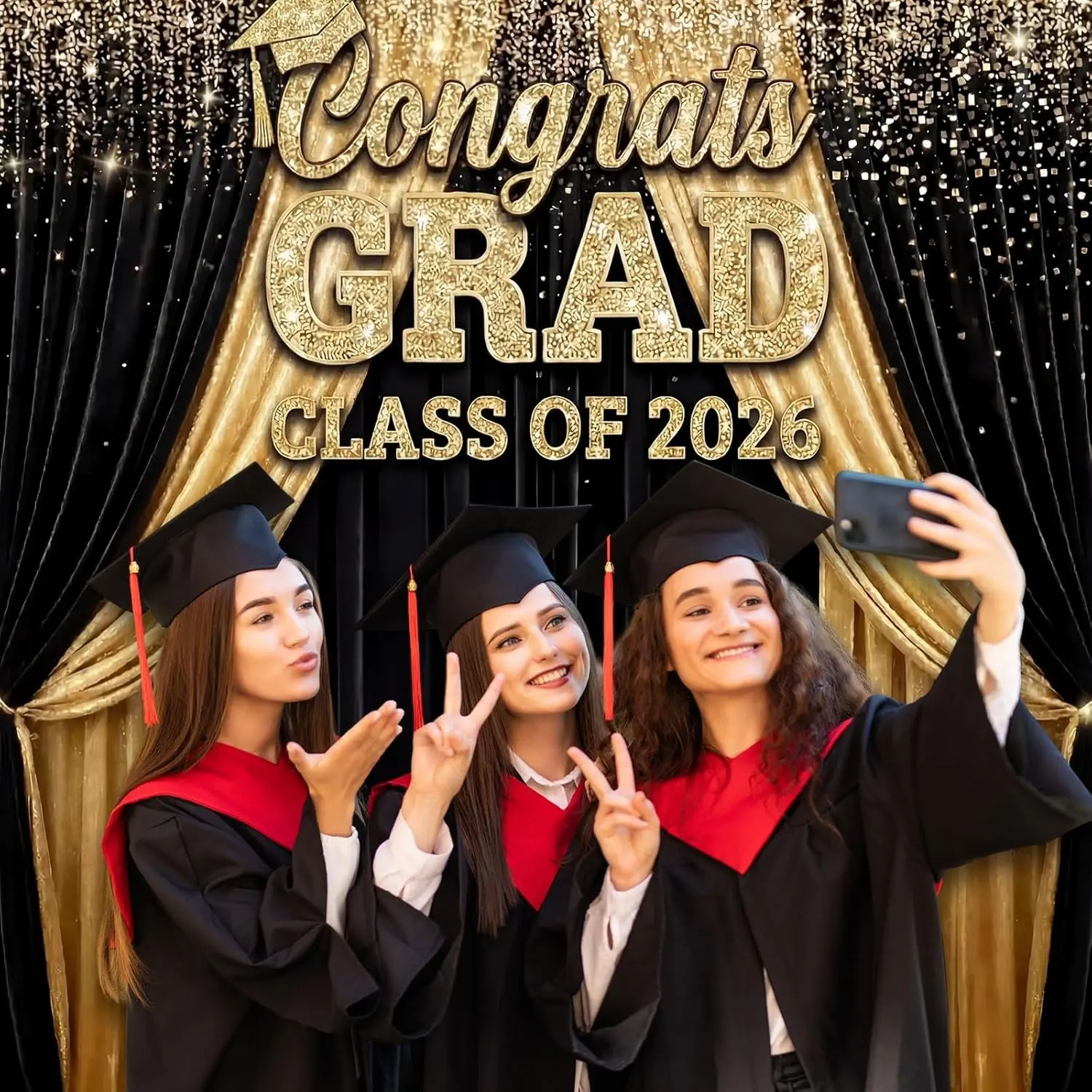 Congrats Grad Class of 2026 Backdrop, Graduation Theme Backdrop, Outdoor Graduation Party Decor, Glitter Banner for Photo Booth, Festival Supplies, Outdoor Banners, Graduation Decoration, Grad Party Decorations, Graduations Party Supplies