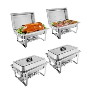 GARVEE Chafing Dish Buffet Set, 8 QT Stainless Steel Chafer Food Servers and Warmers, Available in 2 or 4 Packs, with Water Pan, Ideal for Weddings, Parties, Banquets, and Catering Events