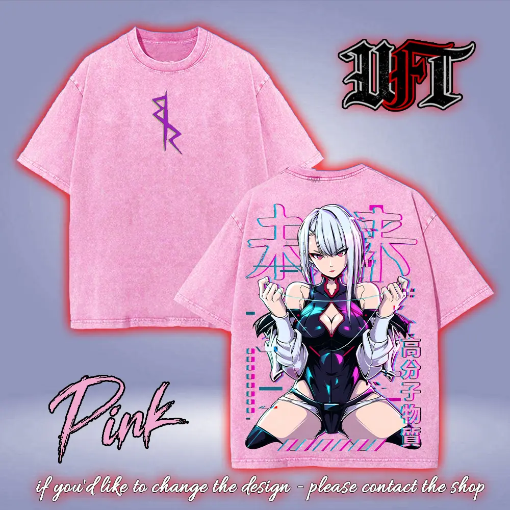 Cyberpunk Edgerunners Lucy best neon light art girl waifu art game anime movie 2 sided washed tshirt graphic tees menswear