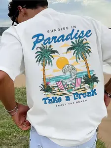 Men's "Sunrise in Paradise" Beach Print T-Shirt, Summer Vacation Graphic Tee, Tropical Inspired Top for Beach, Daily #springsaledeals2026 #summeroutfits #tiktokshopmademebuyit #menfashion