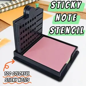 Sticky Note Stencil and Holder with Five Different Stencil,  Black Reusable 3x3 Inch Post It Note Organizer for Desk， Perfect for to-Do Lists,  Home,  Office,  Sticky Notes Dispenser,  Reusable Note Organizer