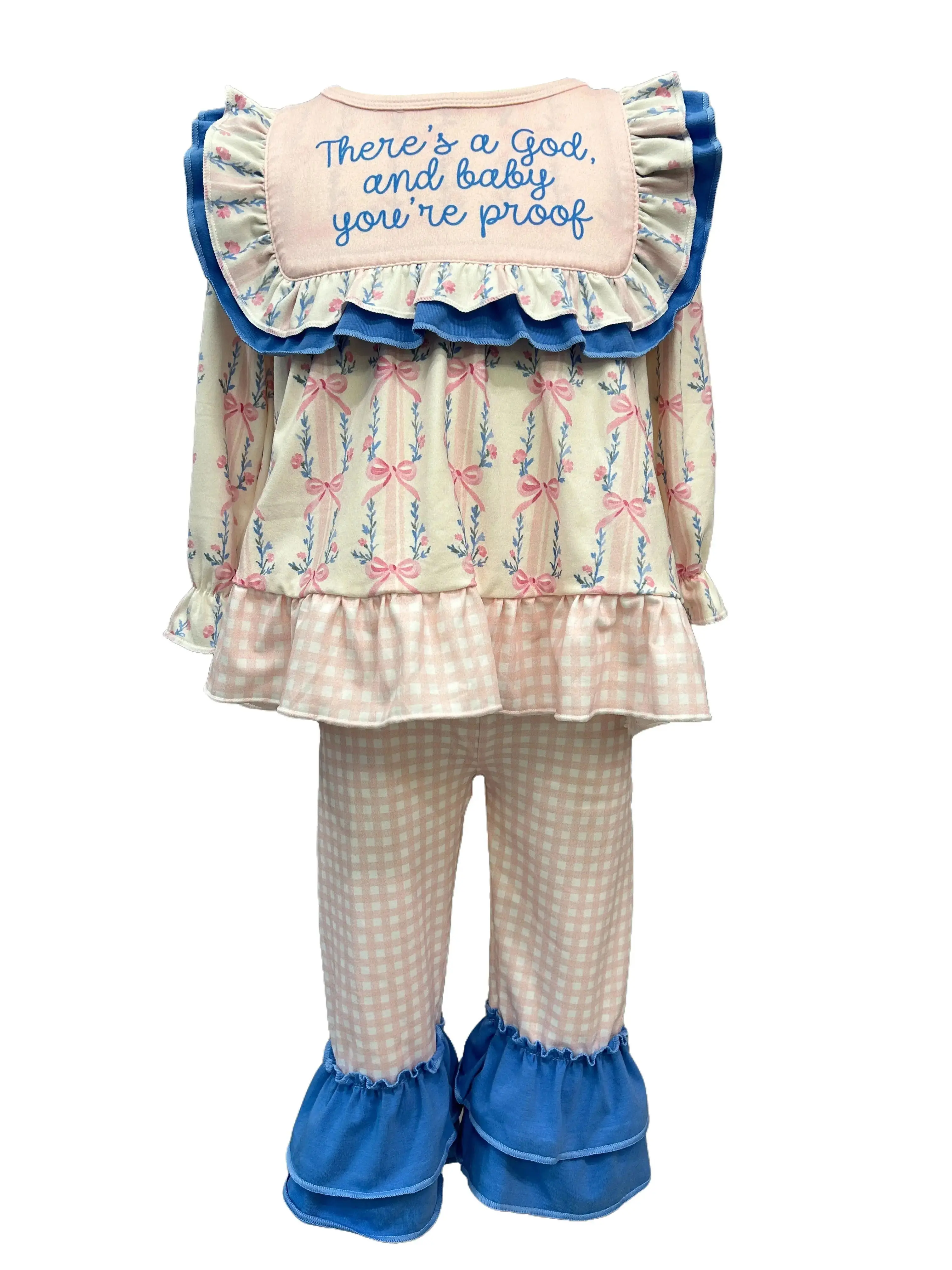 Girls' 2-Piece Outfit, Cute Graphic Print Long Sleeve Top and Pants Set, Soft Cotton Blend Trendy Casual Wear for Fall