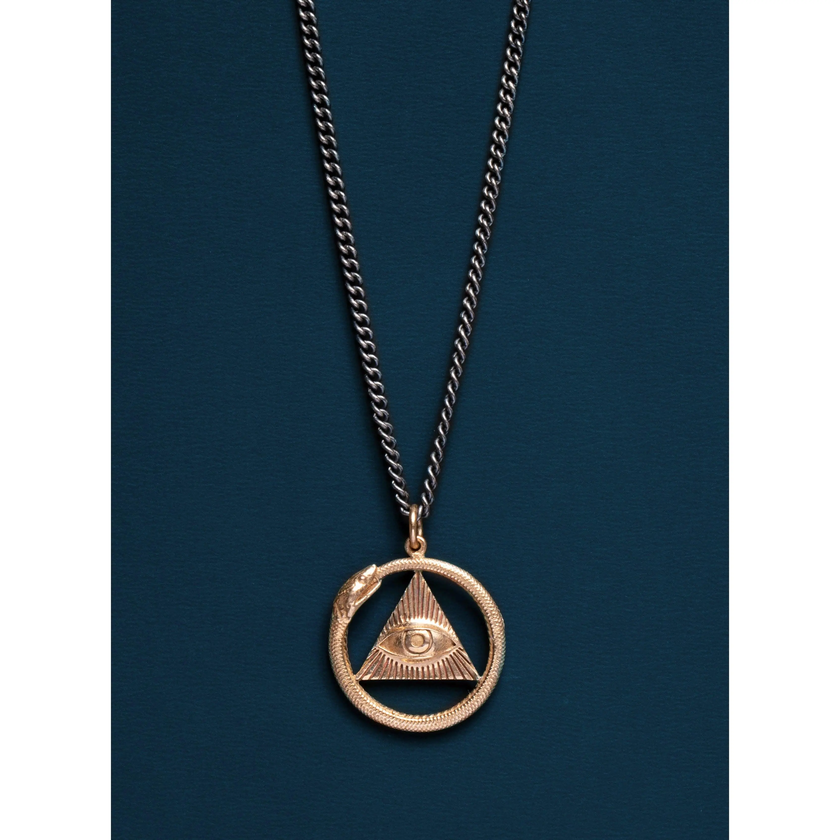 All Seeing Eye Pendant + Ouroboros Snake pendant Necklace for Men